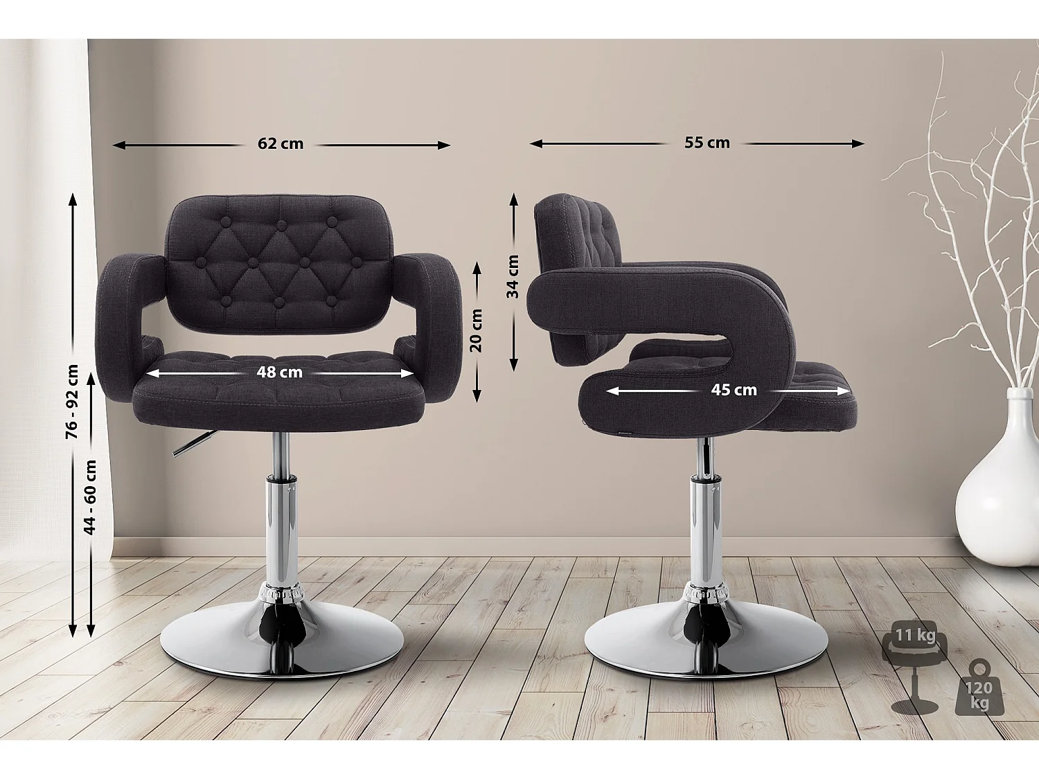 Fauteuil pivotant - Tissu & Antique clair - Noir - Dublin