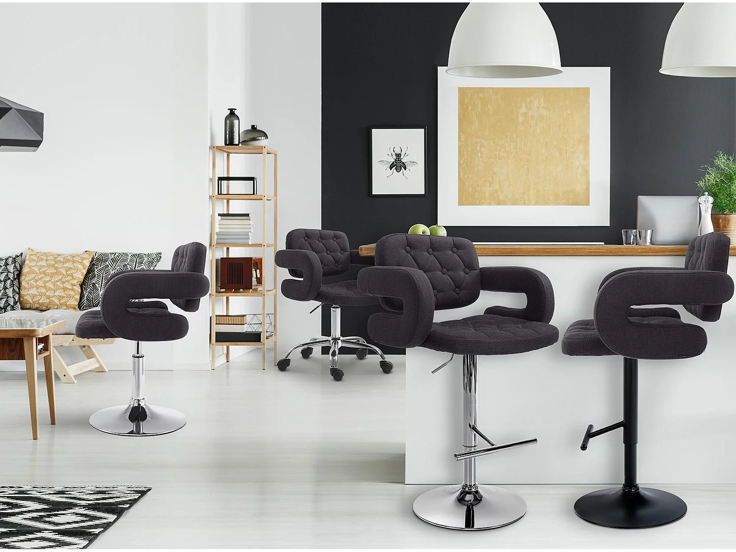 Fauteuil pivotant - Tissu & Antique clair - Noir - Dublin