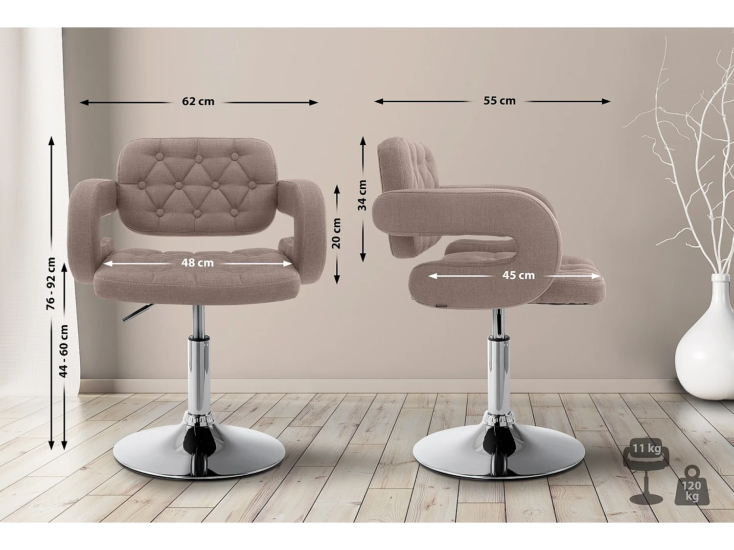 Fauteuil pivotant - Tissu & Métal chromé - Taupe - Dublin