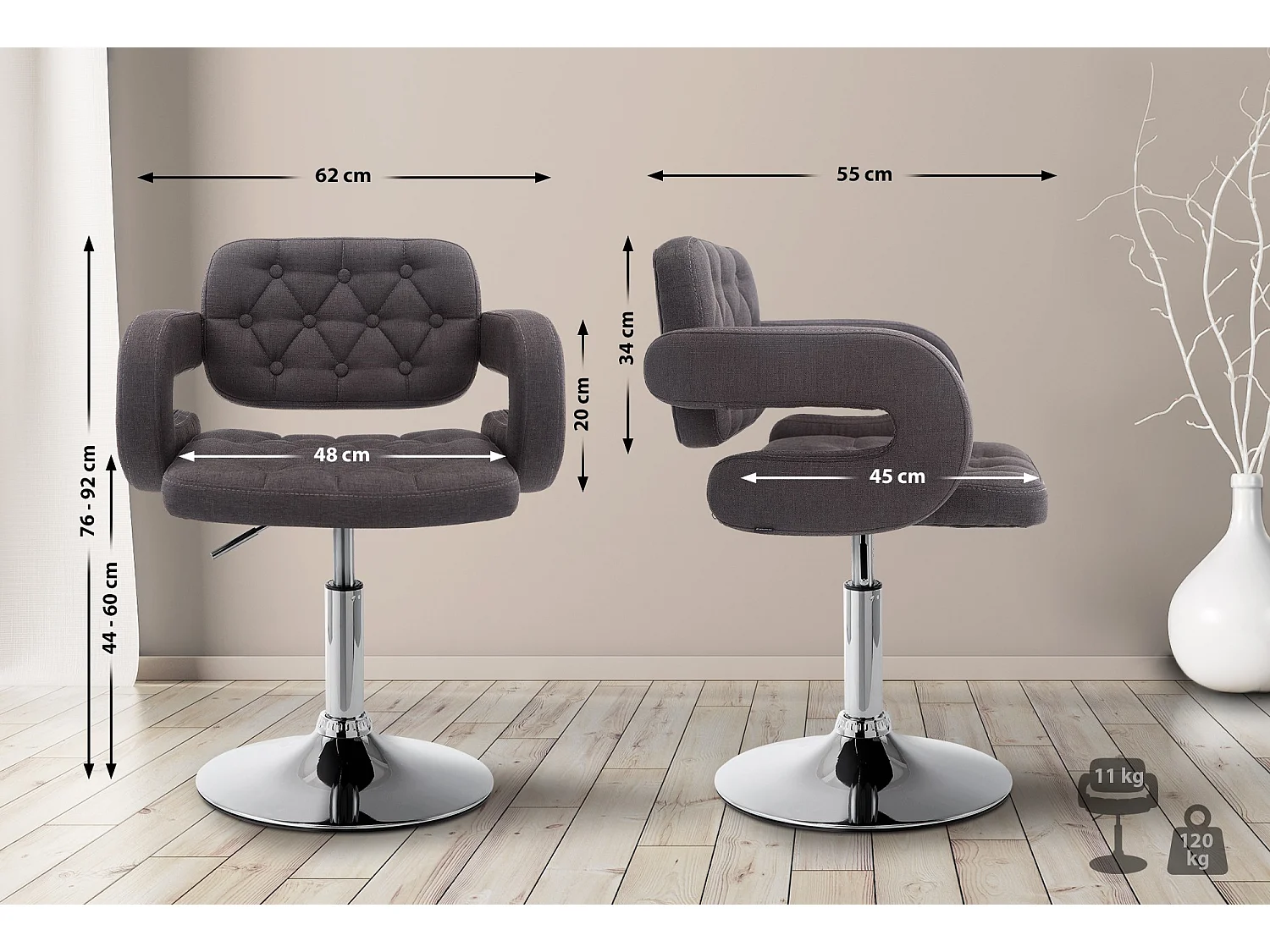 Fauteuil pivotant - Tissu & Antique clair - Gris foncé - Dublin