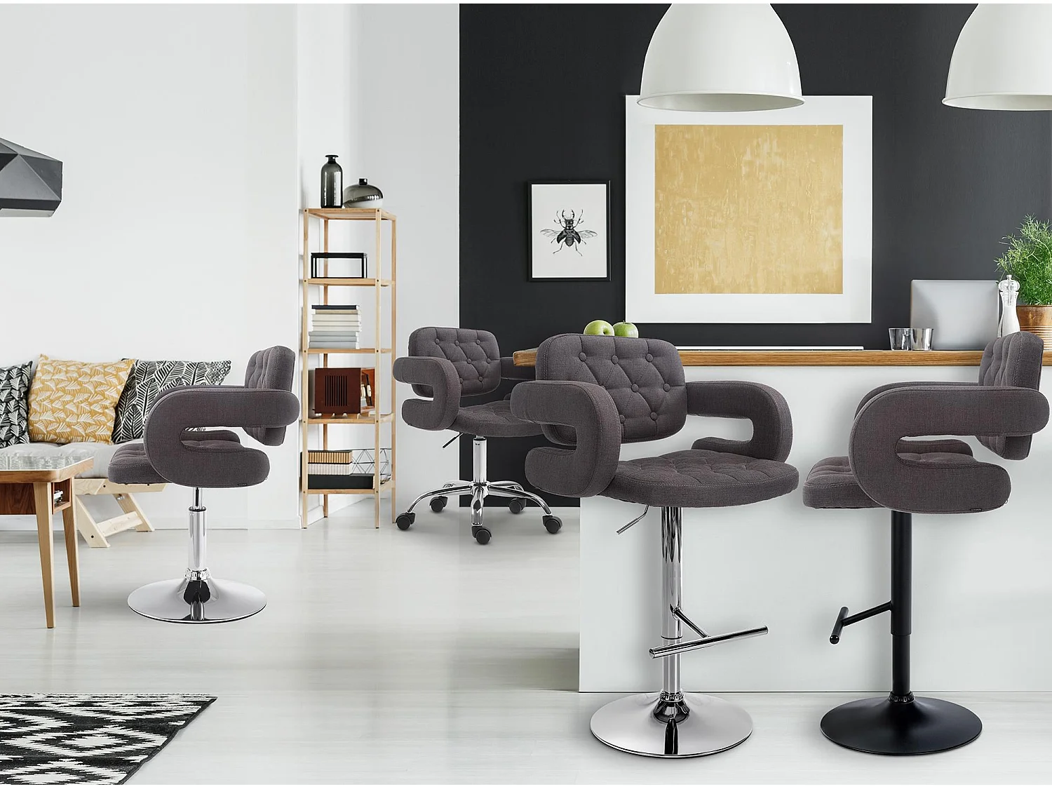 Fauteuil pivotant - Tissu & Antique clair - Gris foncé - Dublin