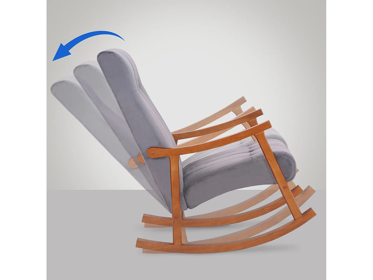 Fauteuil à bascule - Velours - Noyer / Gris - Saltillo