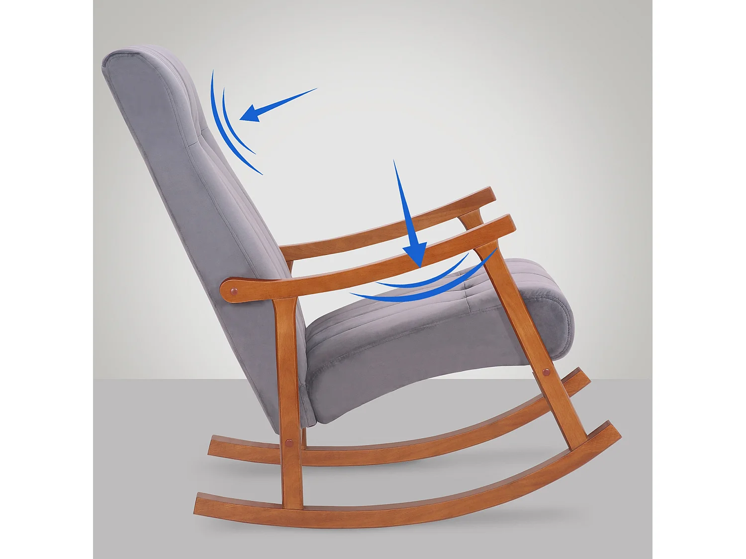 Fauteuil à bascule - Velours - Noyer / Gris - Saltillo