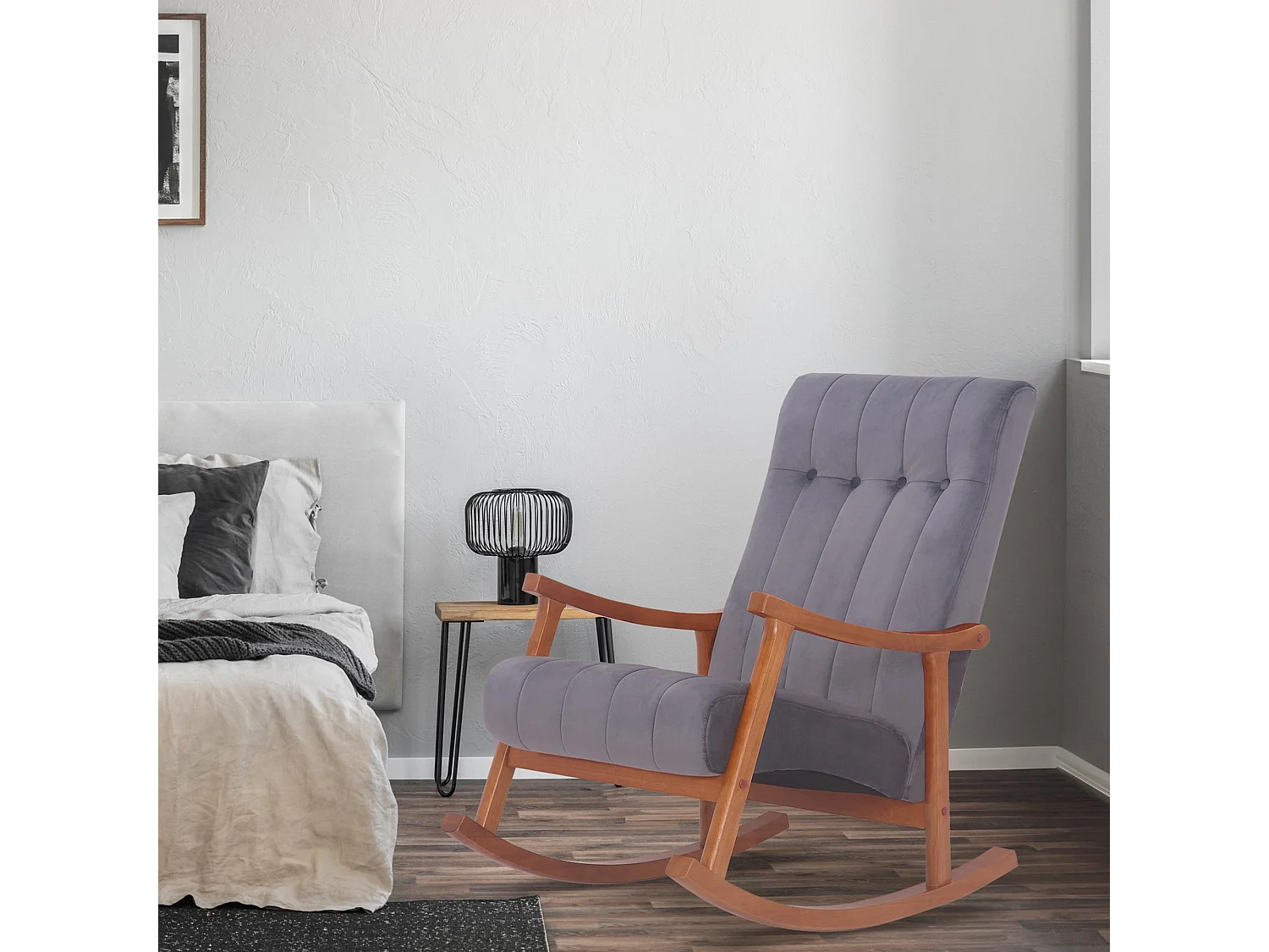 Fauteuil à bascule - Velours - Noyer / Gris - Saltillo