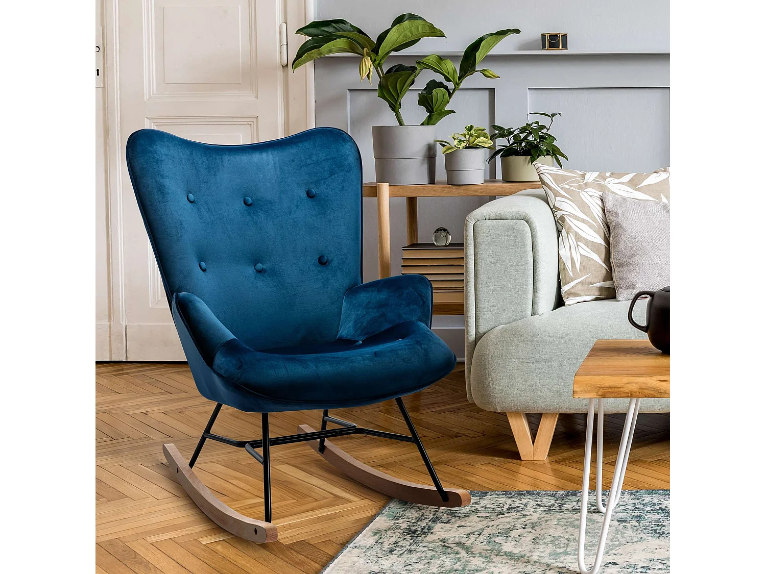 Chaise à bascule - Velours & Métal - Bleu - Sanka
