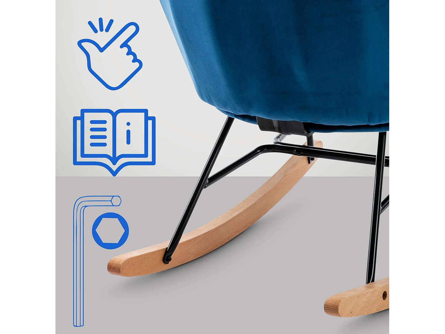 Chaise à bascule - Velours & Métal - Bleu - Sanka