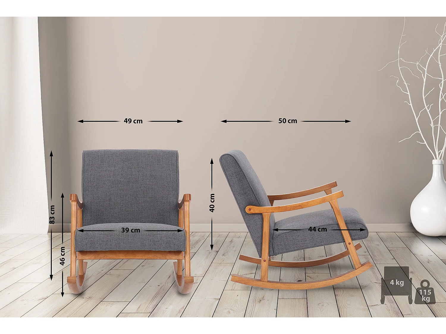 Fauteuil à bascule - Tissu & Nature - Gris clair - Morelia