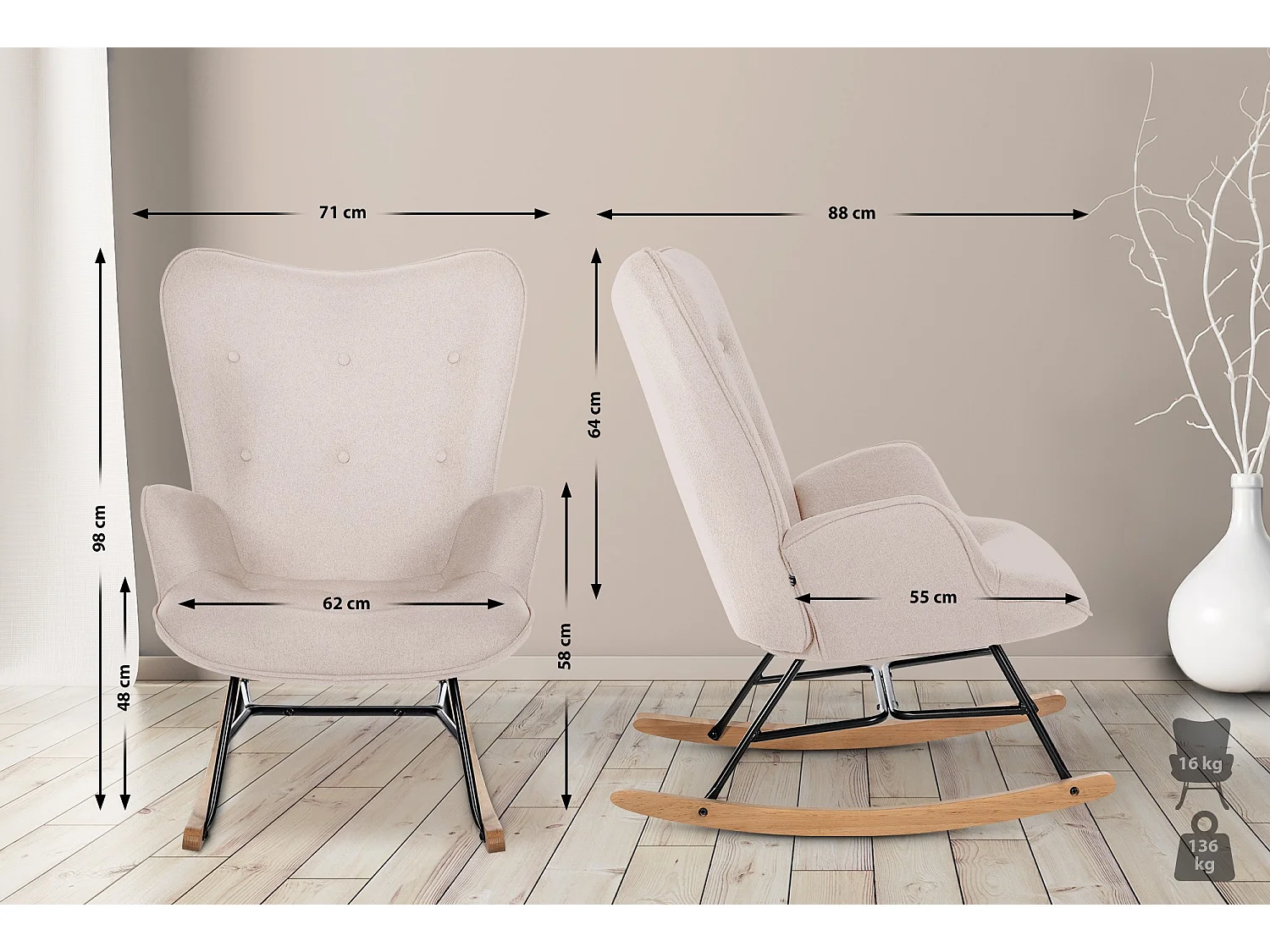 Chaise à bascule - Tissu & Métal - Crème - Sanka