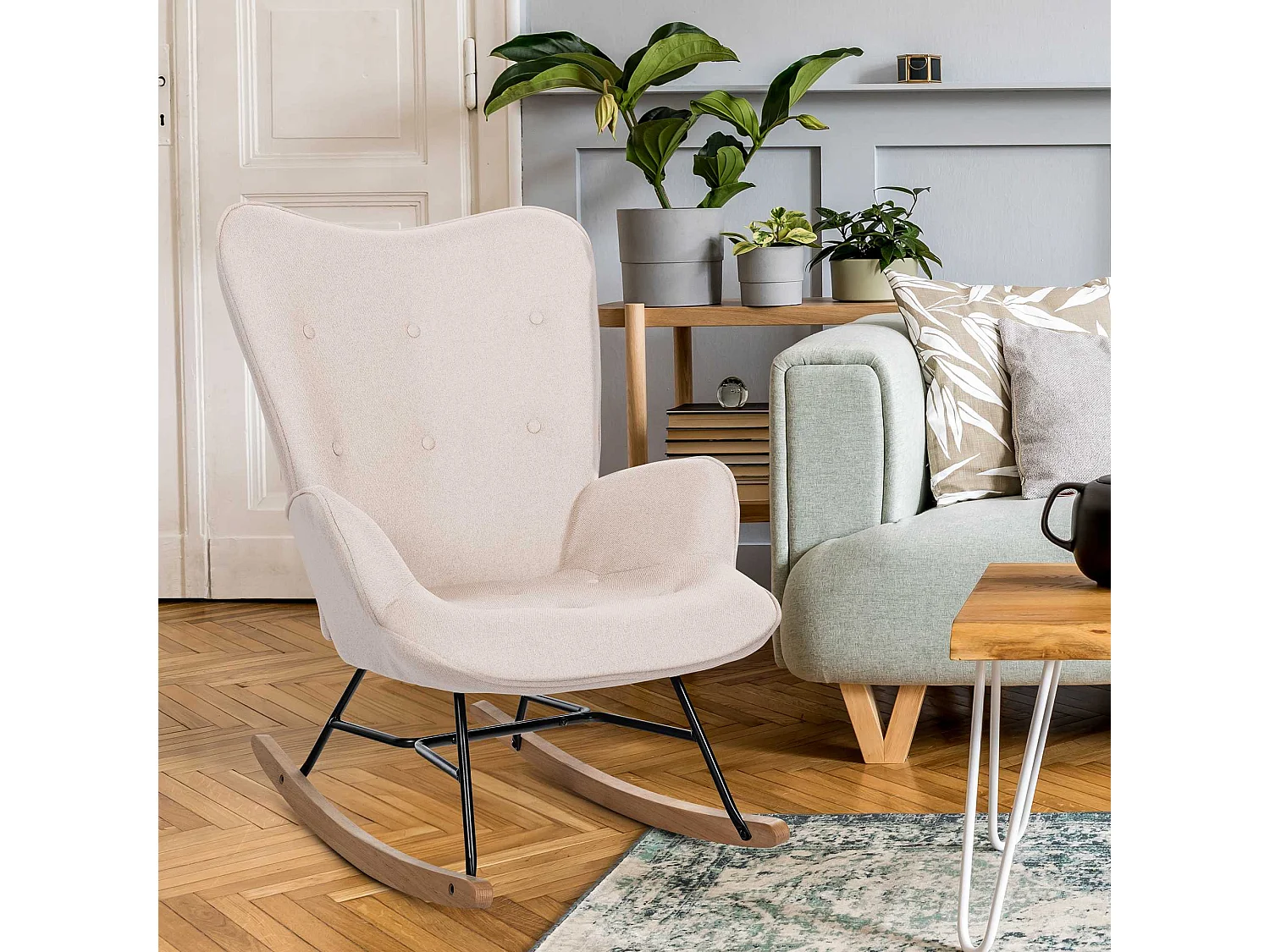 Chaise à bascule - Tissu & Métal - Crème - Sanka