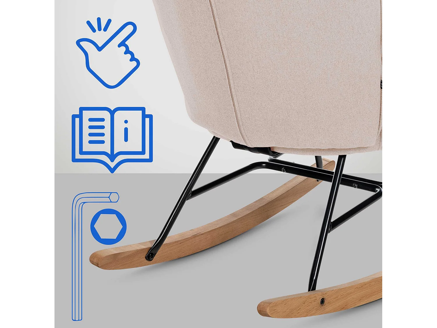 Chaise à bascule - Tissu & Métal - Crème - Sanka