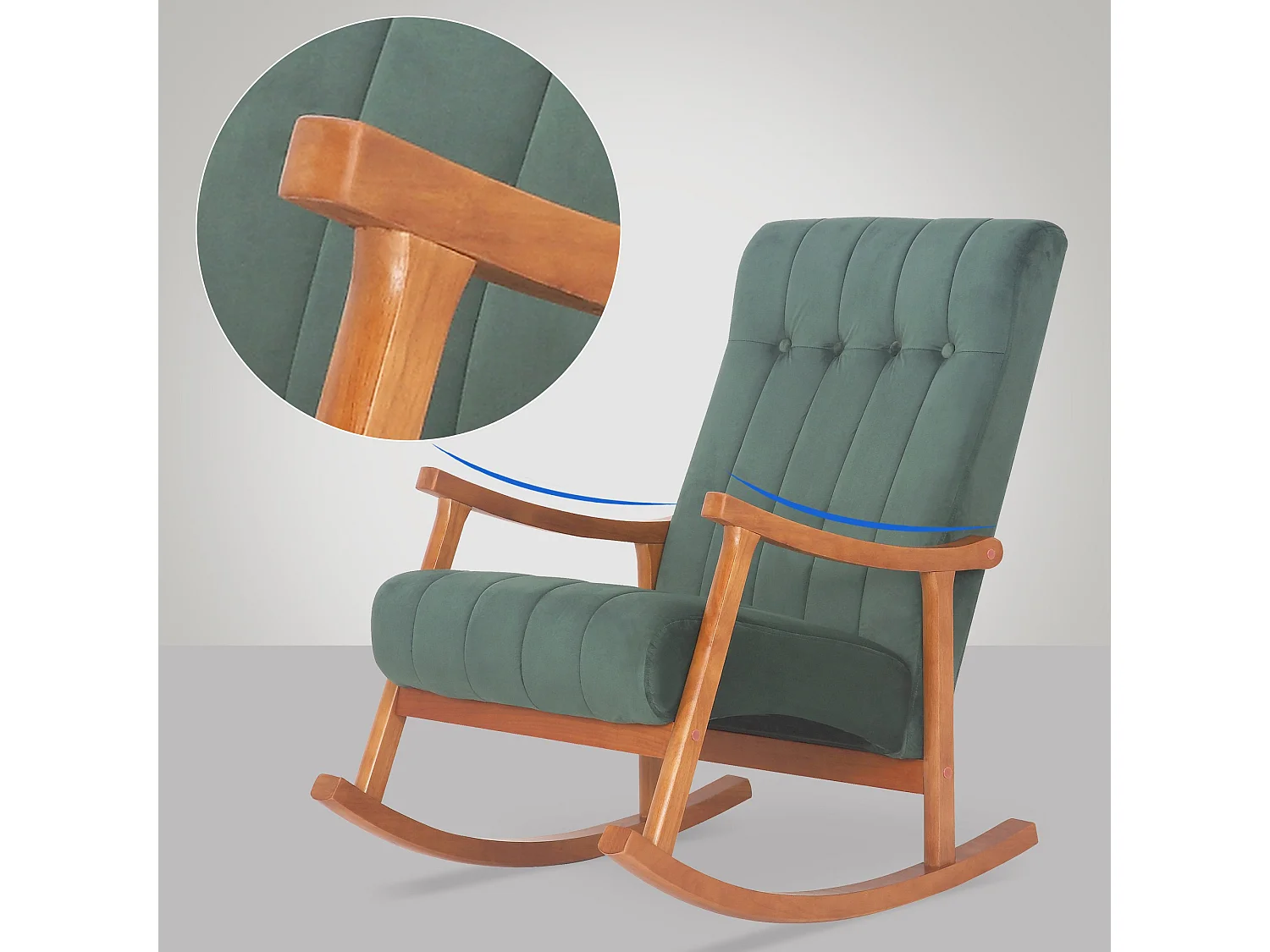 Fauteuil à bascule - Velours - Noyer / Vert - Saltillo