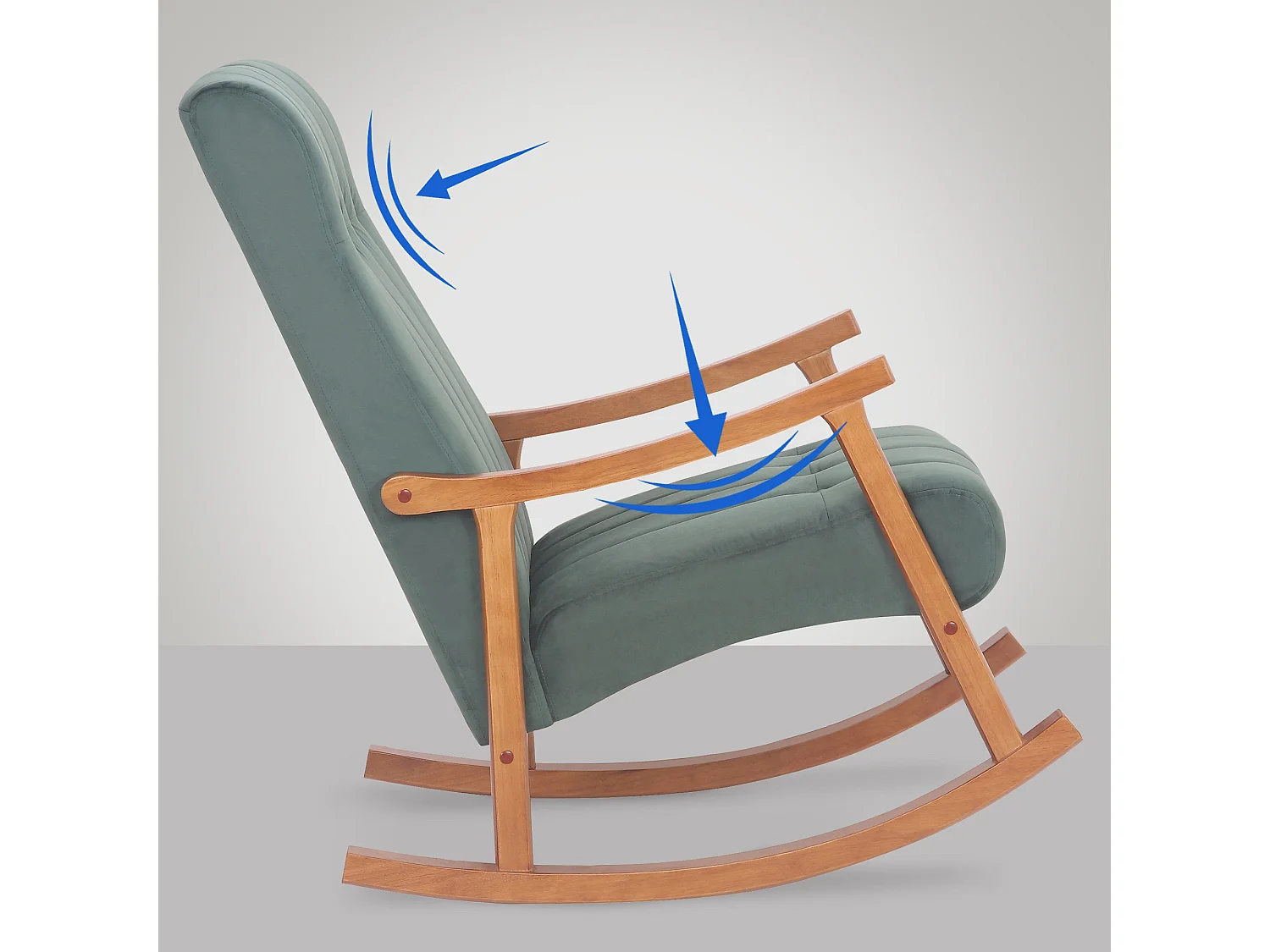 Fauteuil à bascule - Velours - Noyer / Vert - Saltillo