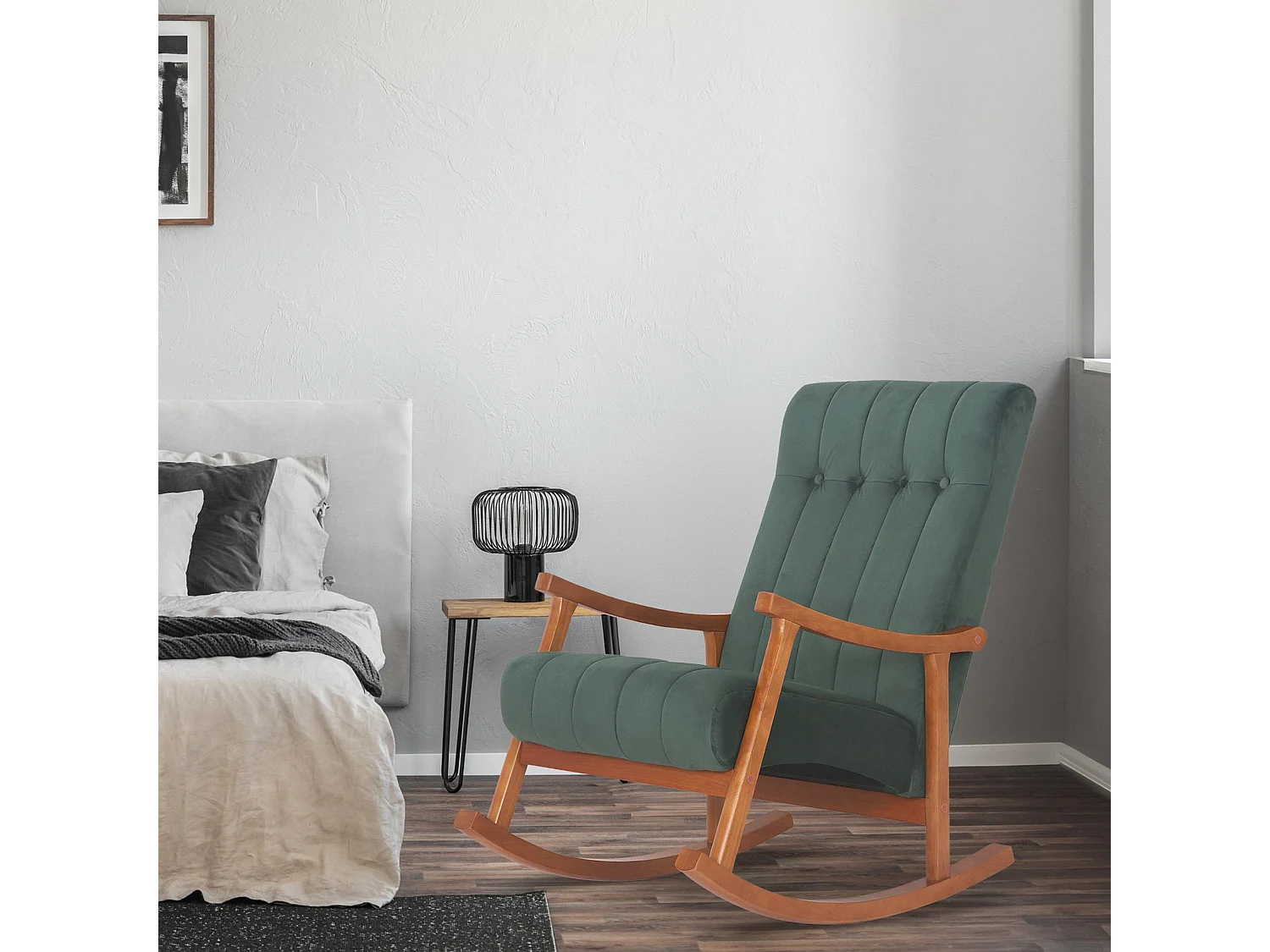 Fauteuil à bascule - Velours - Noyer / Vert - Saltillo