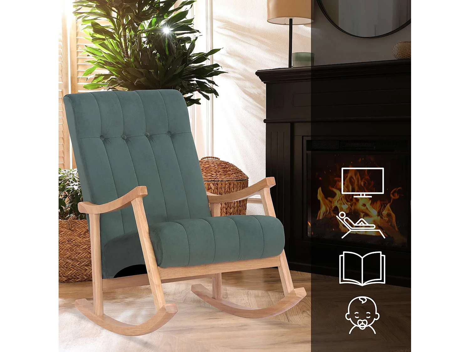 Fauteuil à bascule - Velours - Nature / Vert - Saltillo