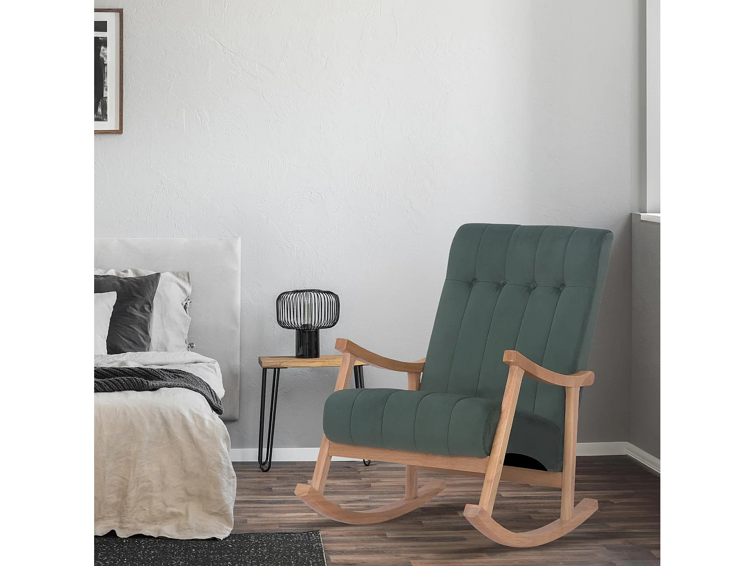 Fauteuil à bascule - Velours - Nature / Vert - Saltillo