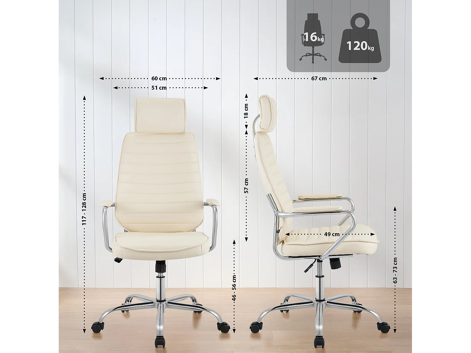 Bureaustoel - Kunstleer - creme - Rako