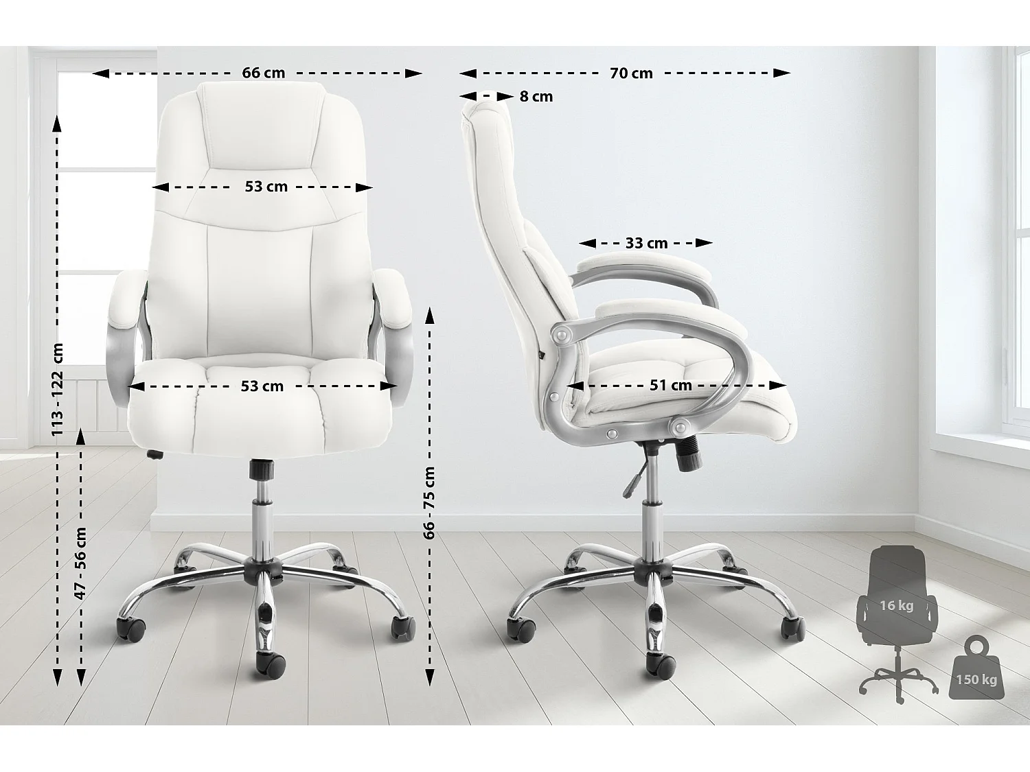 Bureaustoel - Kunstleer - wit - Apoll XL