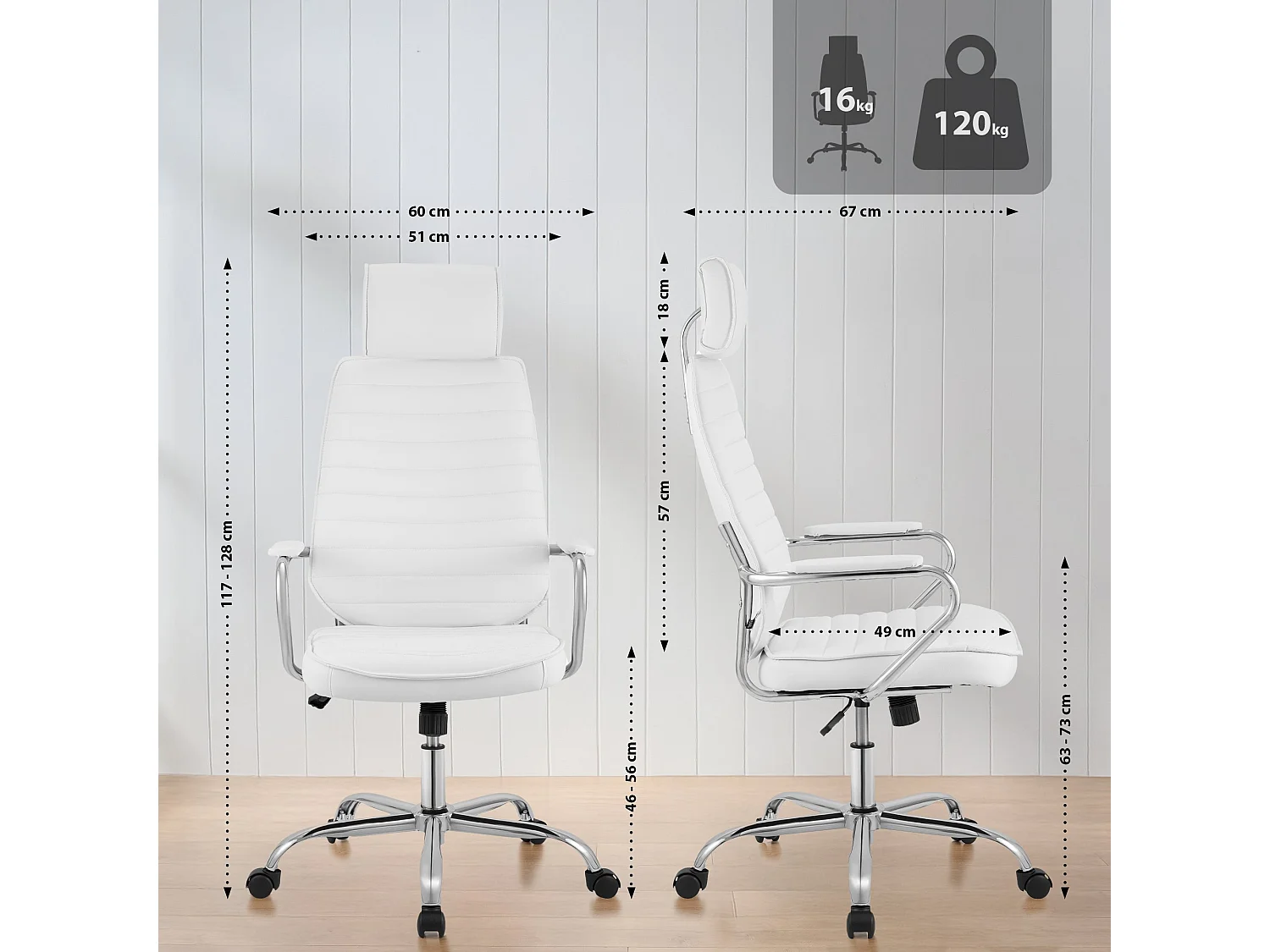 Chaise de bureau - Similicuir - Blanc - Rako