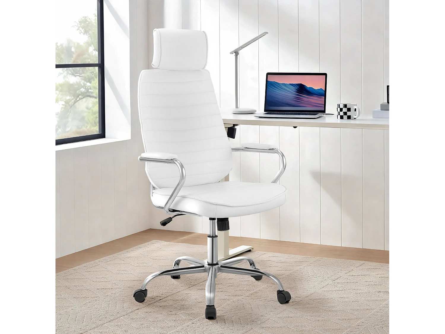 Chaise de bureau - Similicuir - Blanc - Rako
