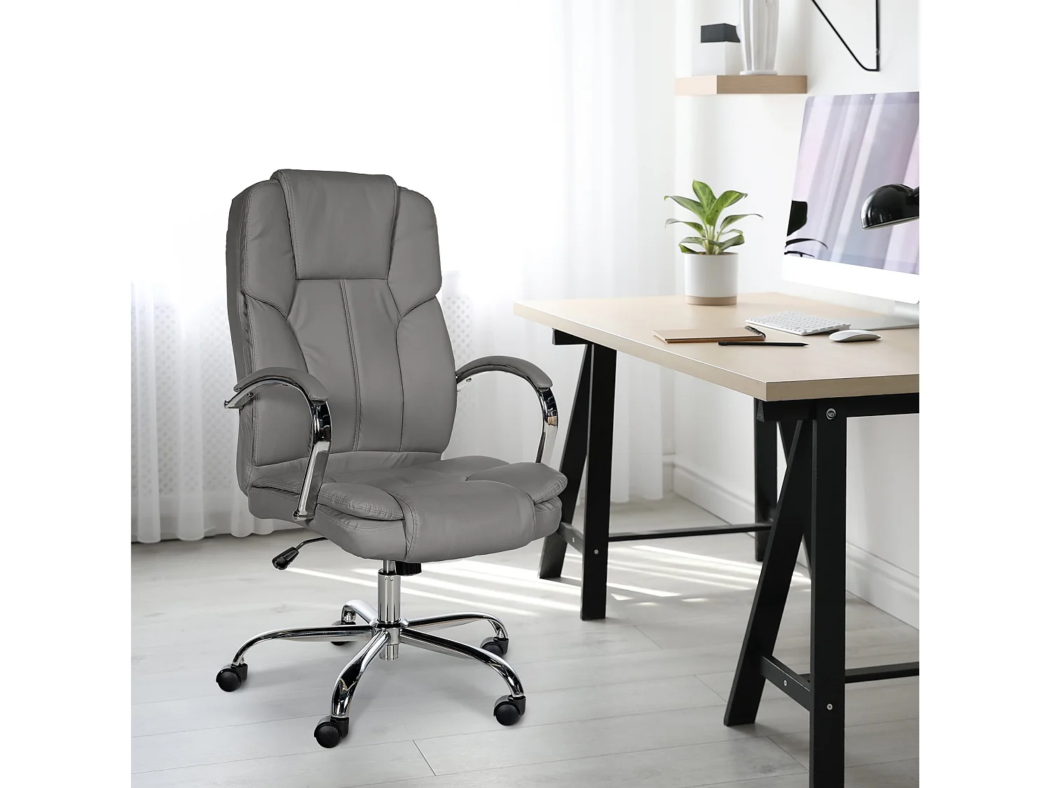 Chaise de bureau - Similicuir & Marron foncé - Gris - XXL Xanthos