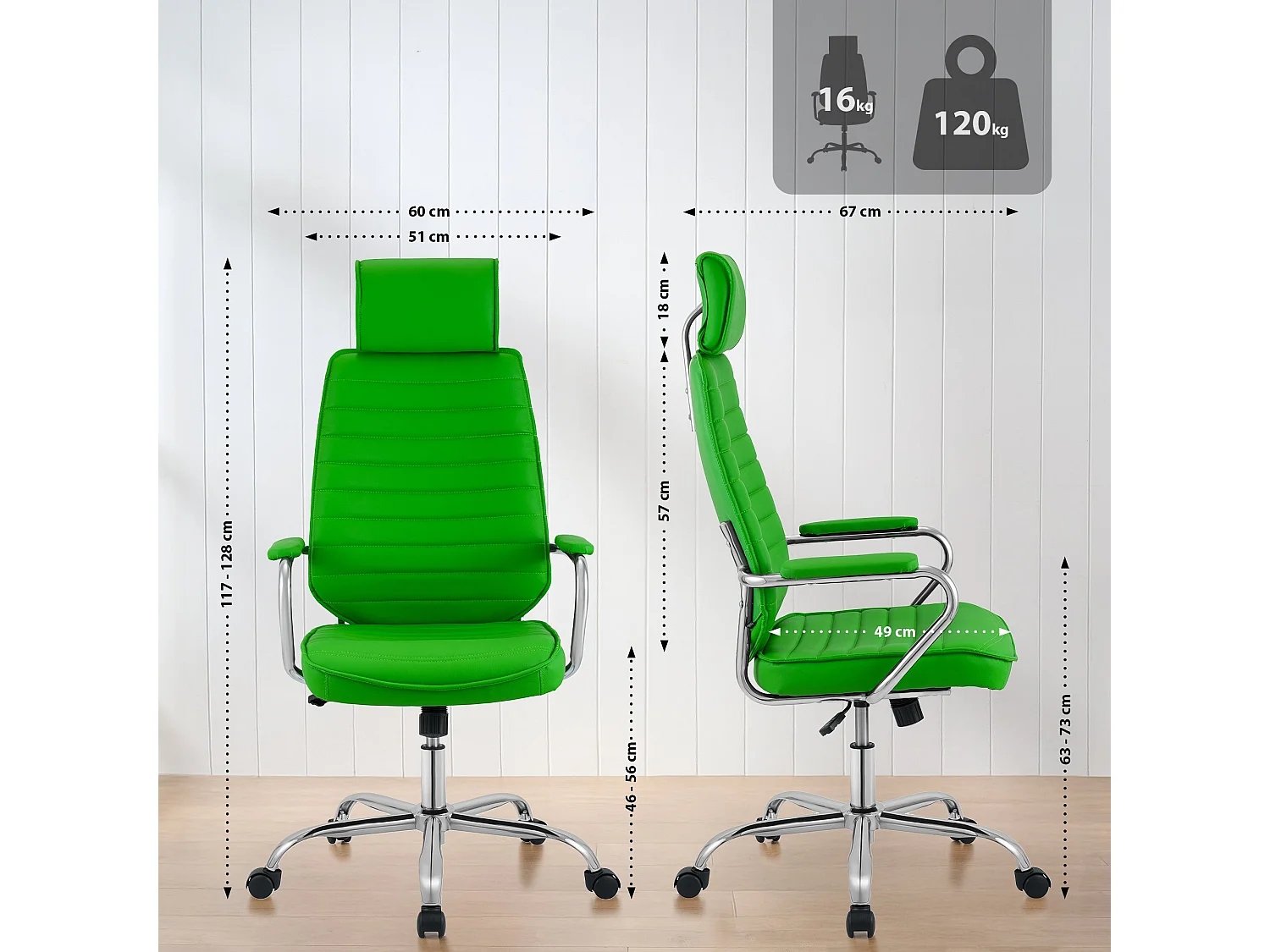 Chaise de bureau - Similicuir - Vert - Rako