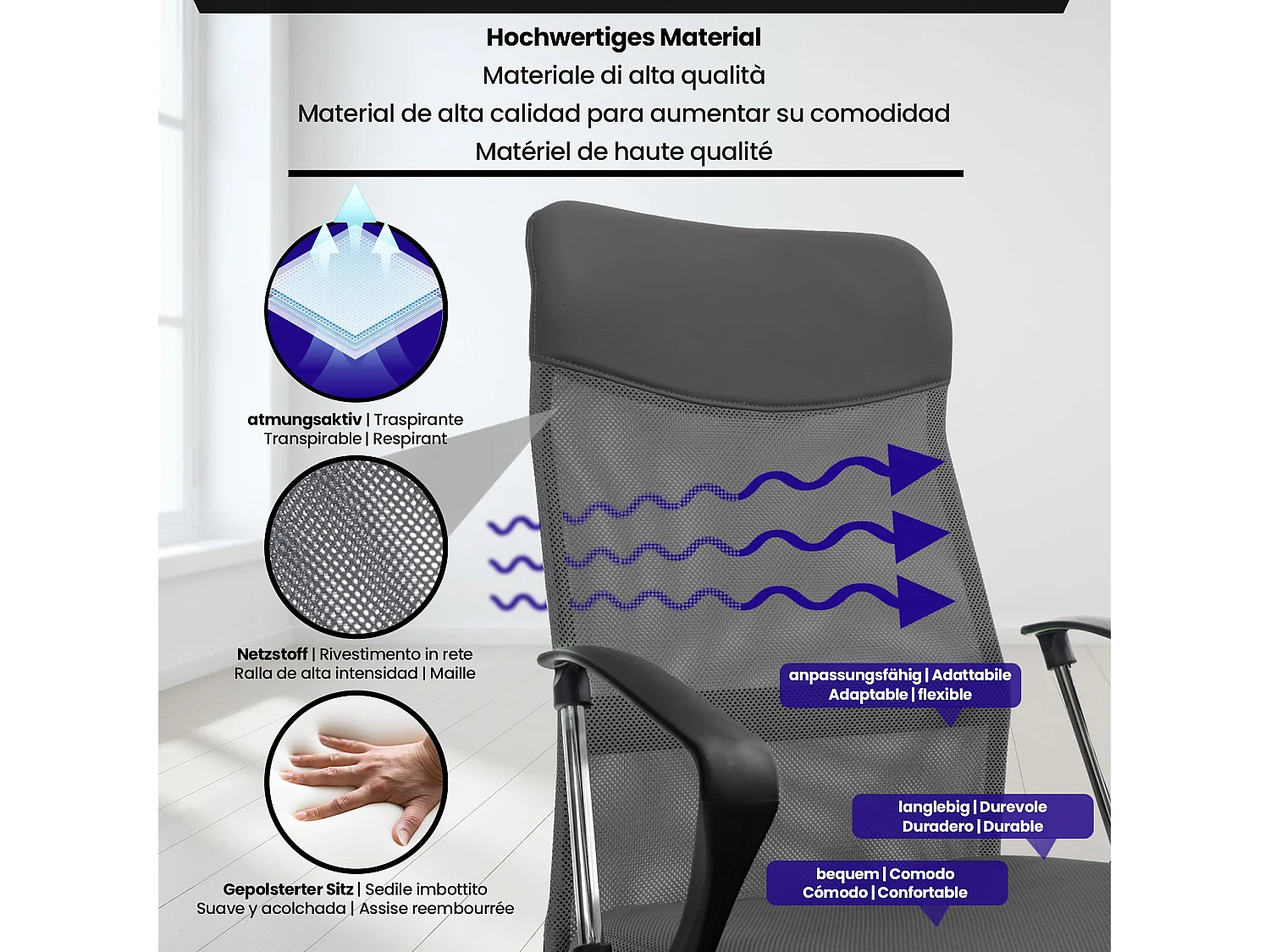 Bureaustoel - Kunstleer & Metaal in chroomoptiek - grijs - Washington