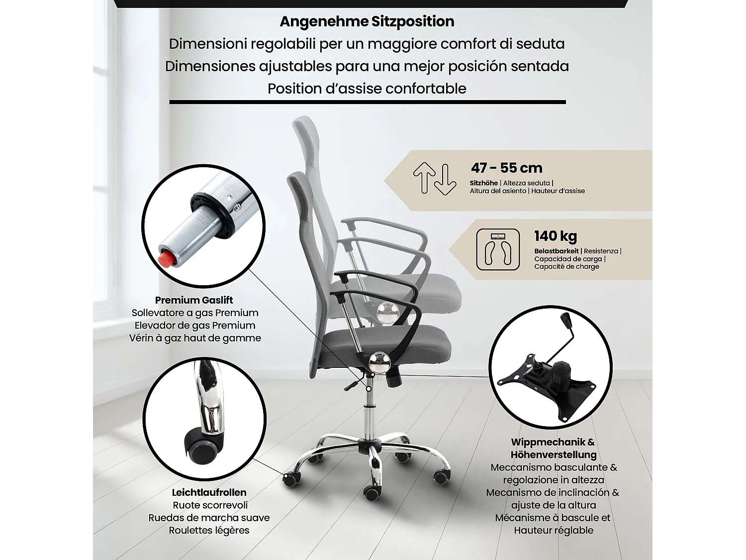 Bureaustoel - Kunstleer - grijs - Washington