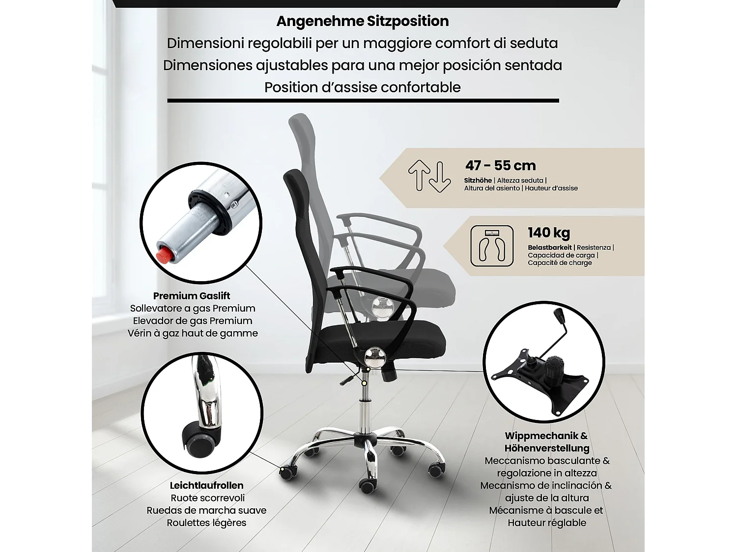 Bureaustoel - Kunstleer & Metaal in chroomoptiek - zwart - Washington