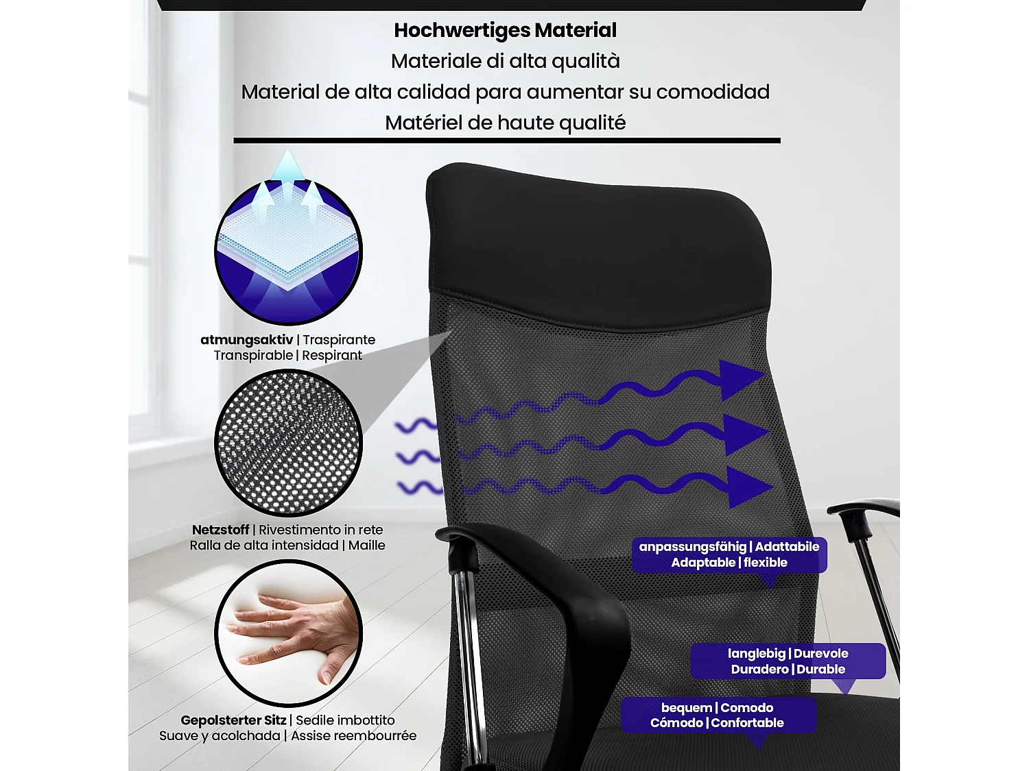 Bureaustoel - Kunstleer - zwart - Washington