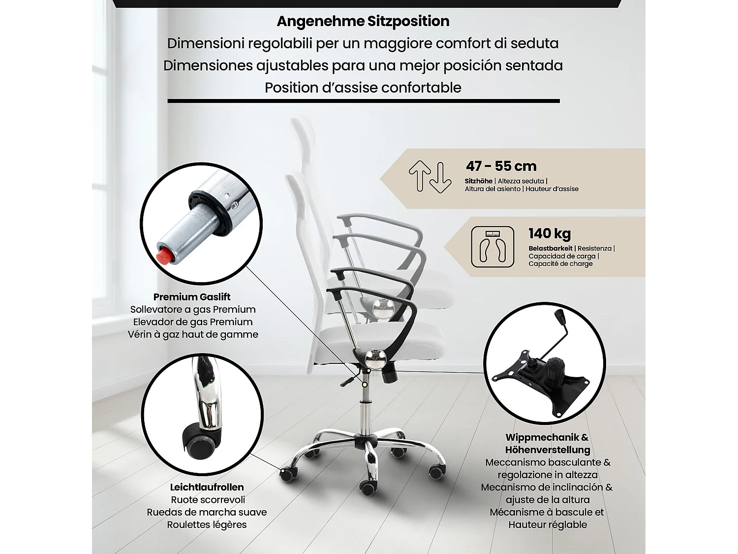 Bureaustoel - Kunstleer & Metaal in chroomoptiek - wit - Washington