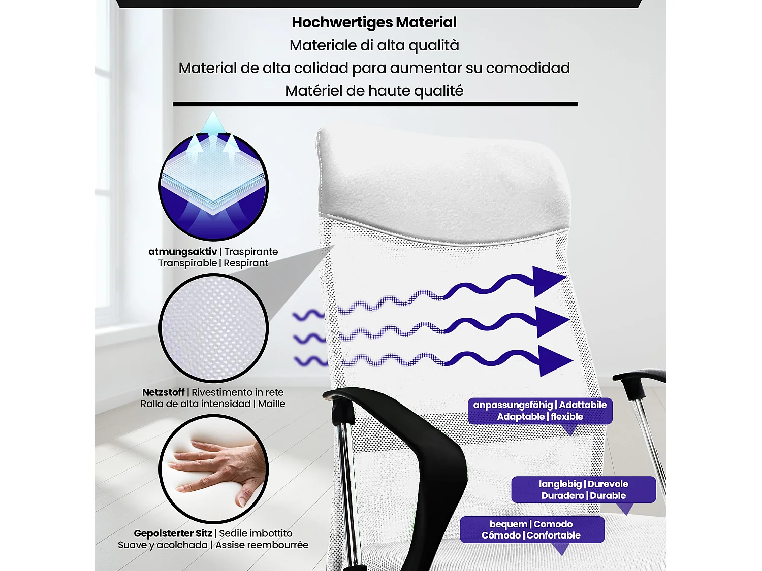 Bureaustoel - Kunstleer & Metaal in chroomoptiek - wit - Washington