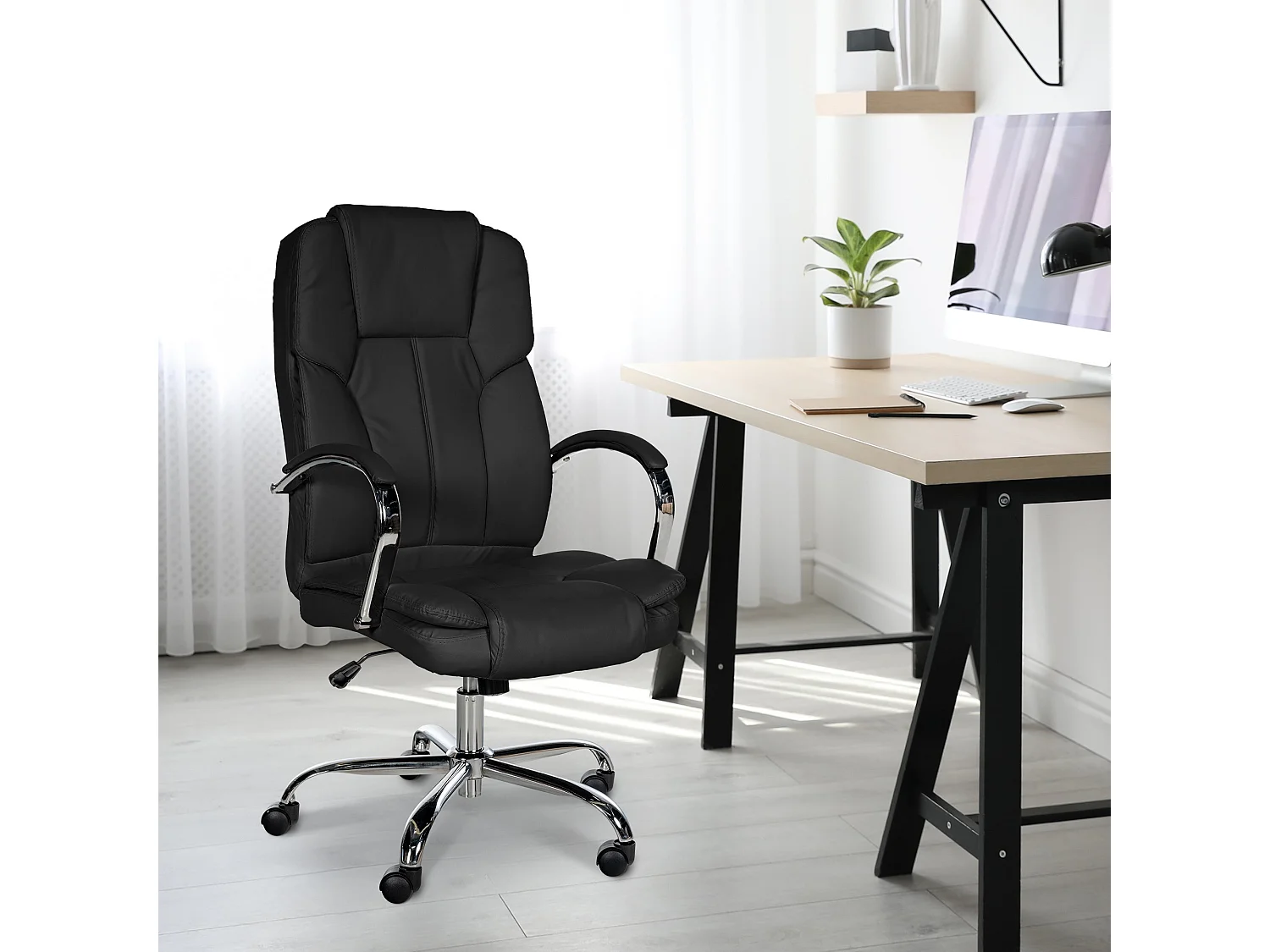 Chaise de bureau - Similicuir & Marron foncé - Noir - XXL Xanthos