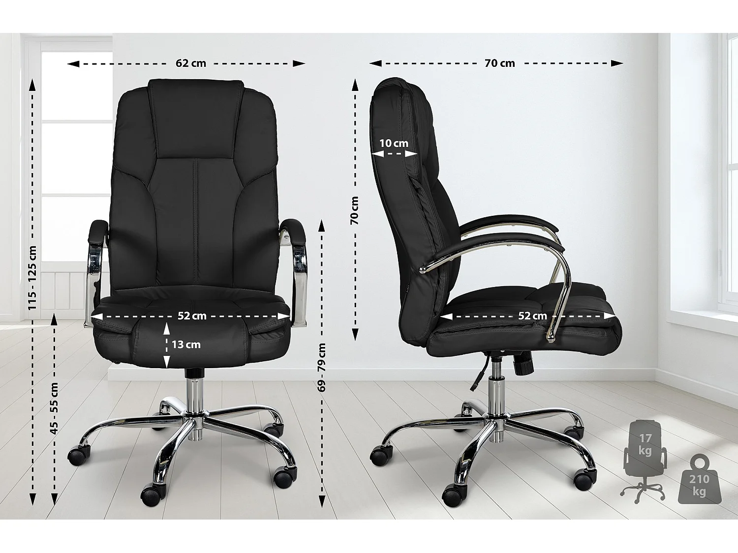 Chaise de bureau - Similicuir & Acier inoxydable - Noir - XXL Xanthos