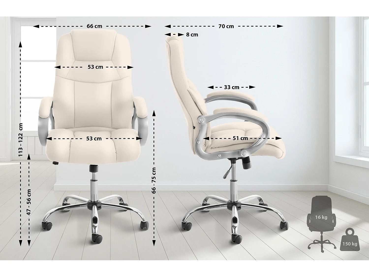 Bureaustoel - Kunstleer - creme - Apoll XL