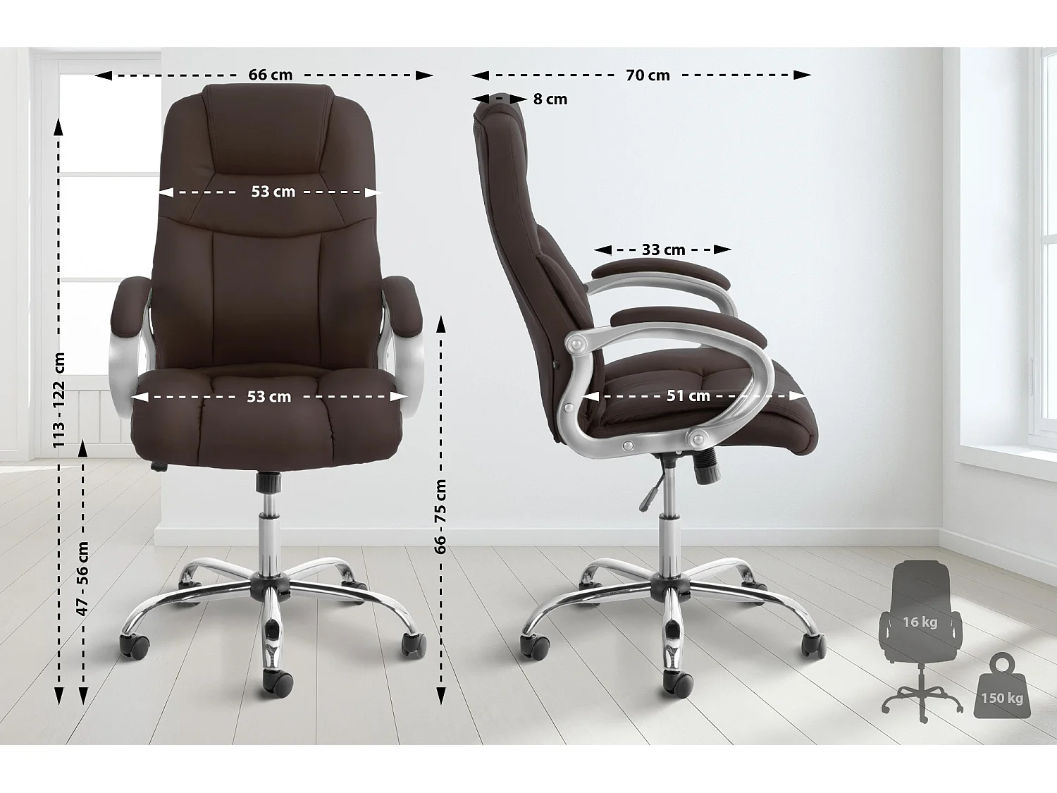 Silla de oficina - Simil cuero - Marrón - Apoll XL