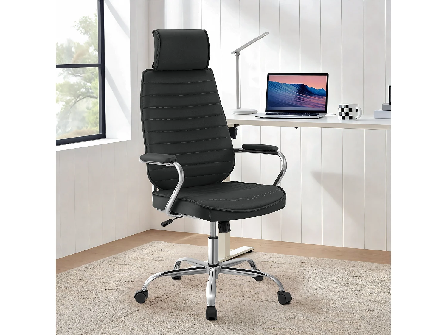 Chaise de bureau - Similicuir - Noir - Rako