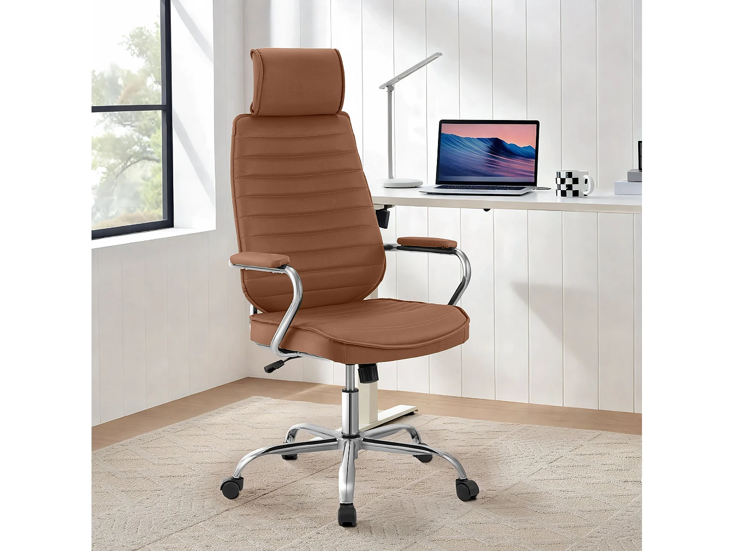 Chaise de bureau - Similicuir - Marron clair - Rako