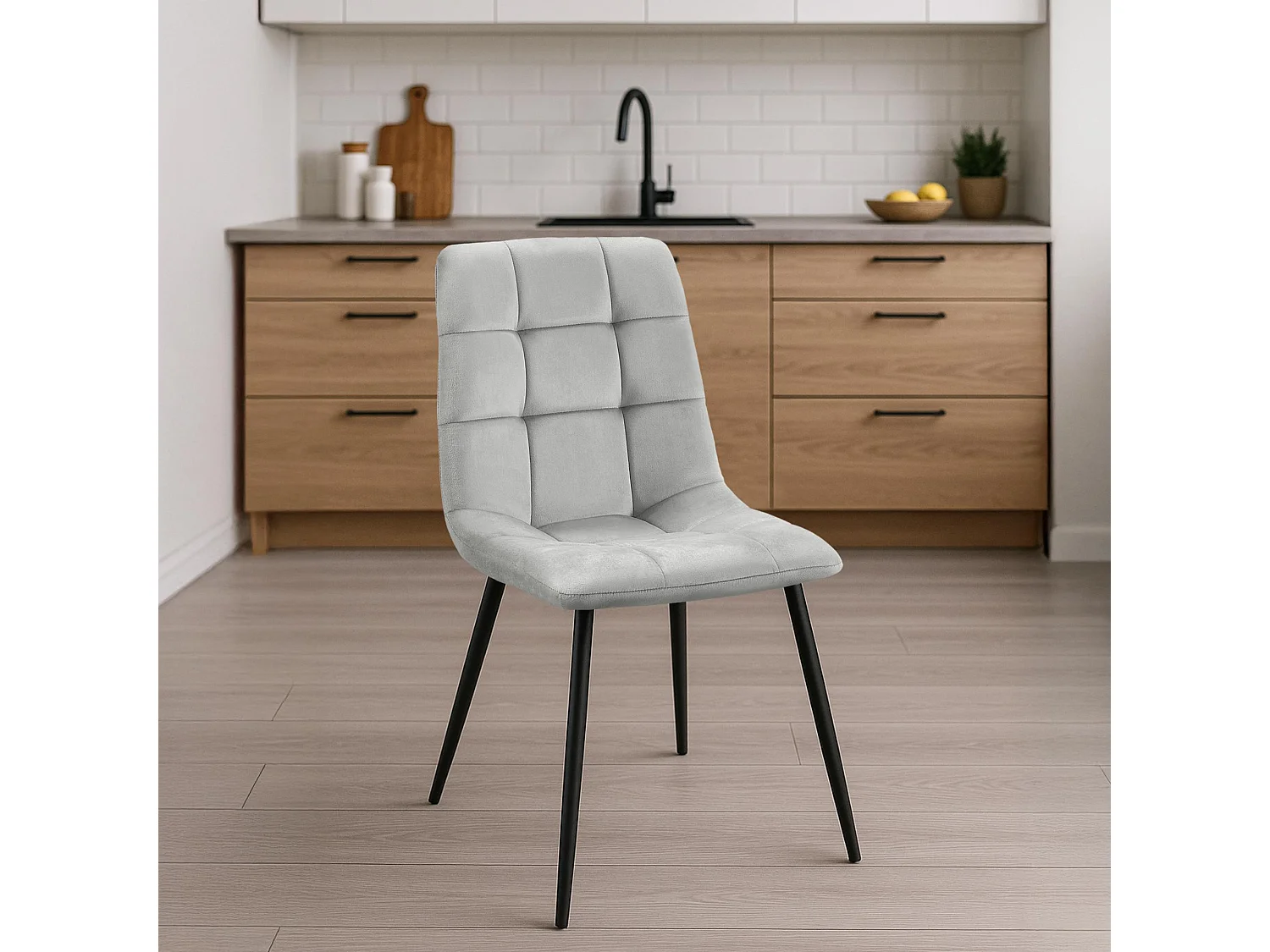 Lot de 4  chaise salle à manger - Velours - Gris - Tilde