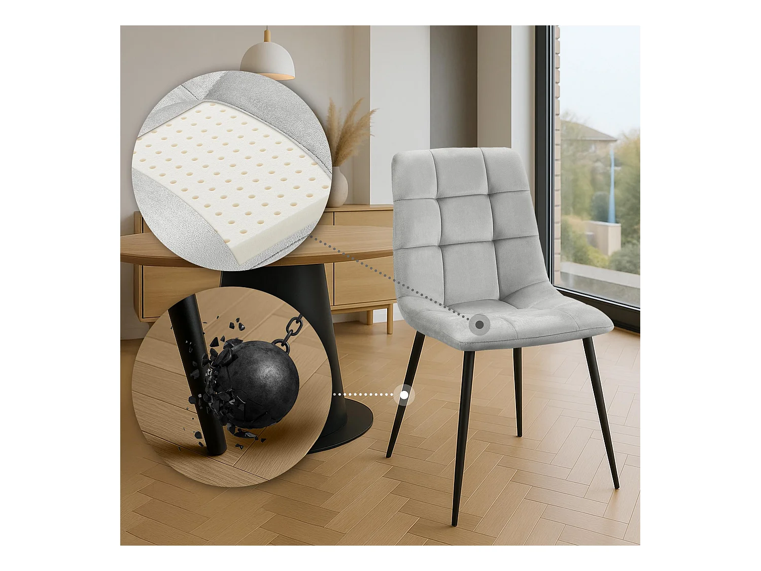 Lot de 4  chaise salle à manger - Velours - Gris - Tilde