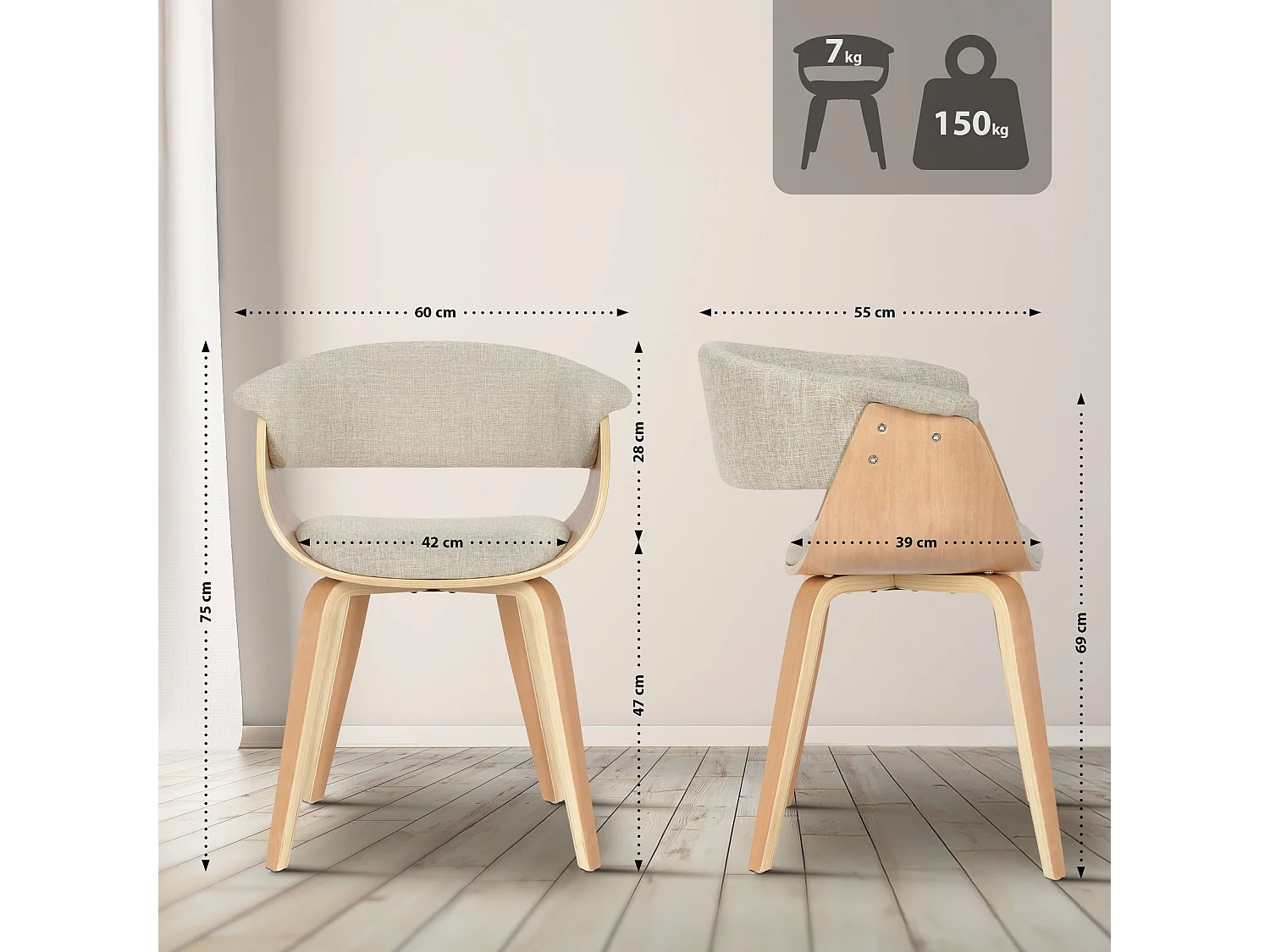 chaise salle à manger - Tissu & Nature - Crème - Bruce