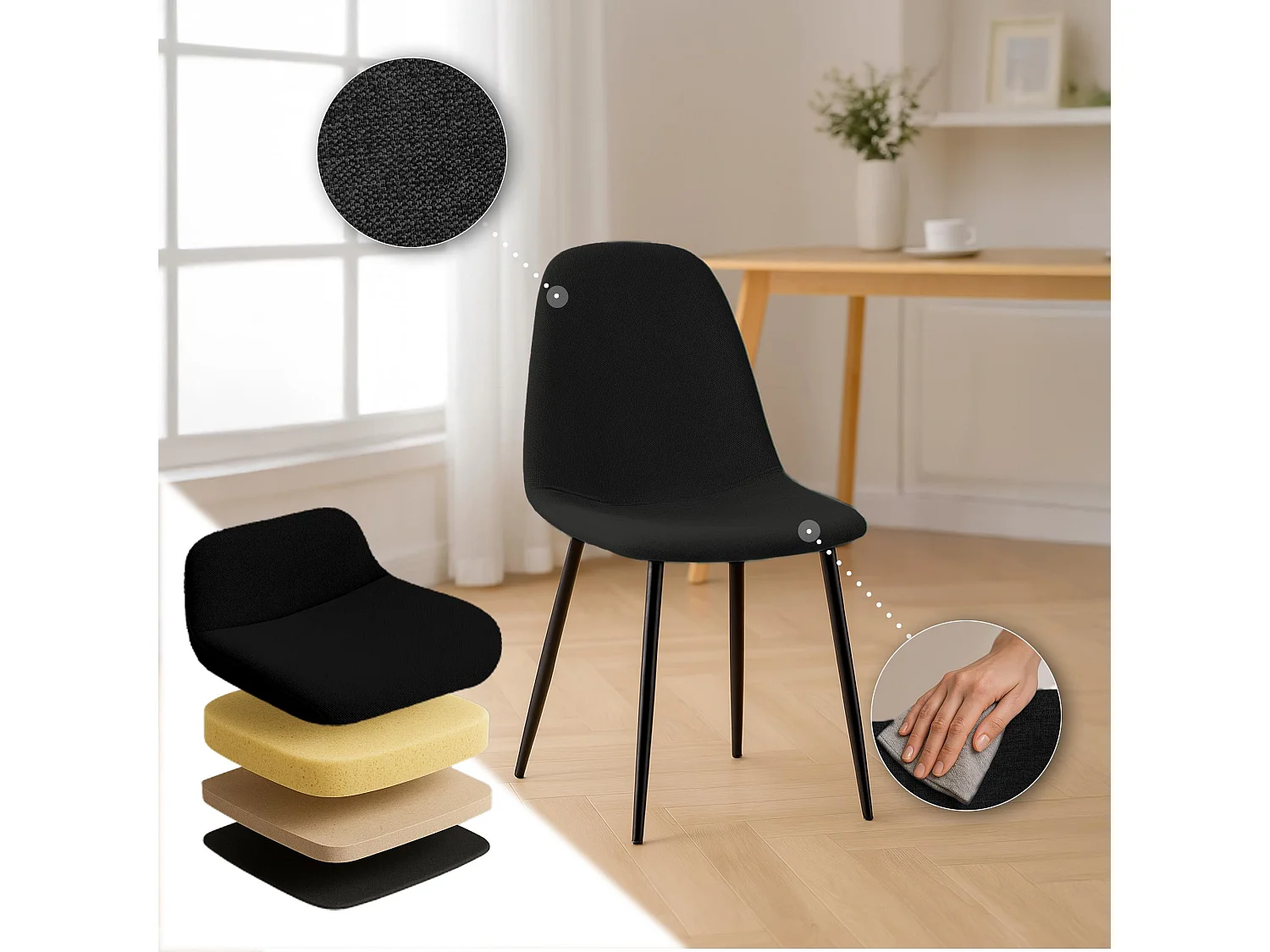 chaise salle à manger - Tissu - Noir - Napier