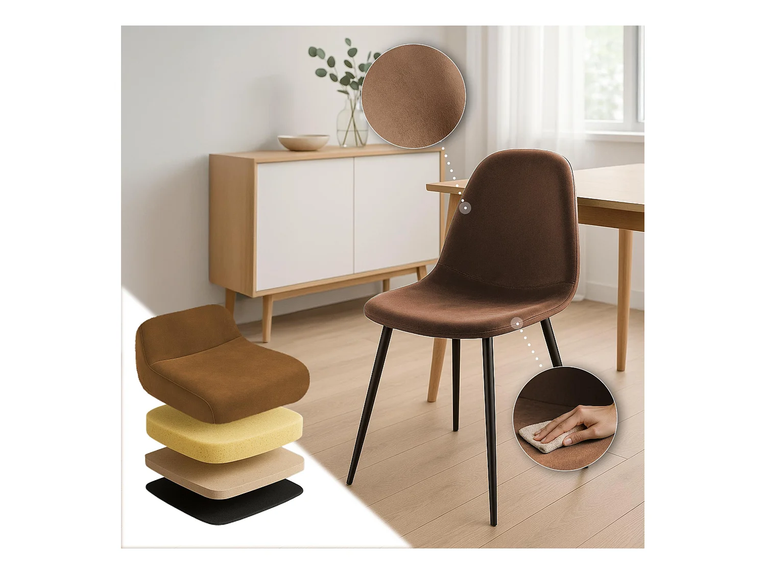 chaise salle à manger - Velours - Marron - Napier