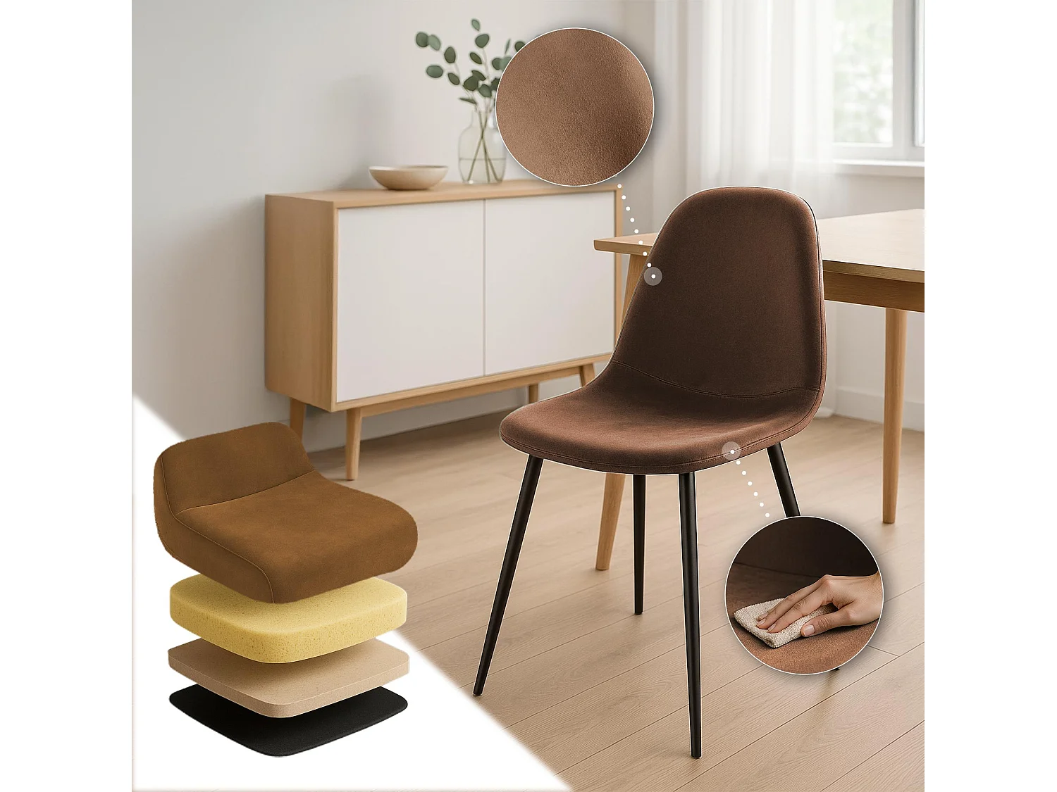 chaise salle à manger - Velours - Marron - Napier