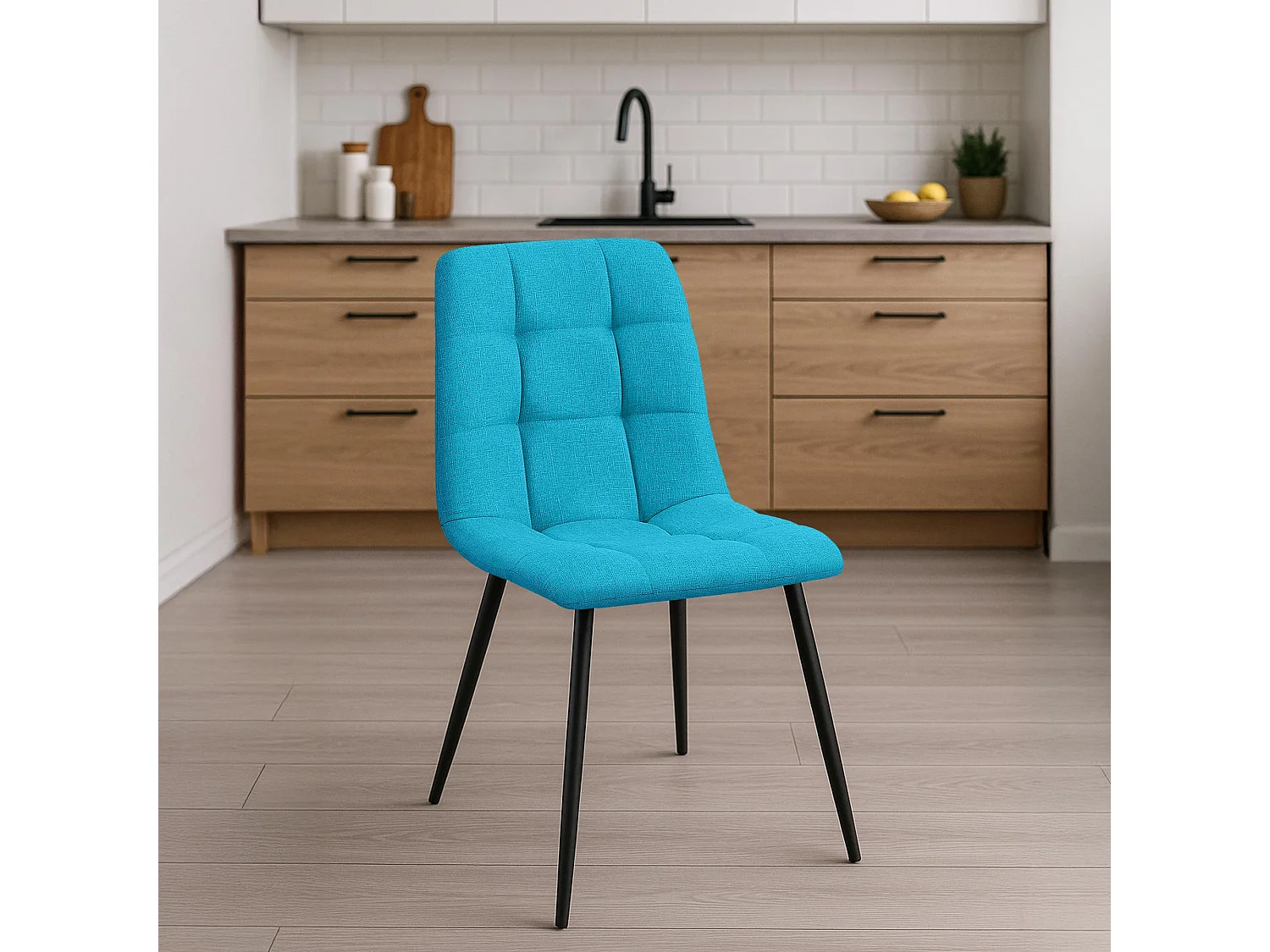 Lot de 4  chaise salle à manger - Tissu - Turquoise - Tilde
