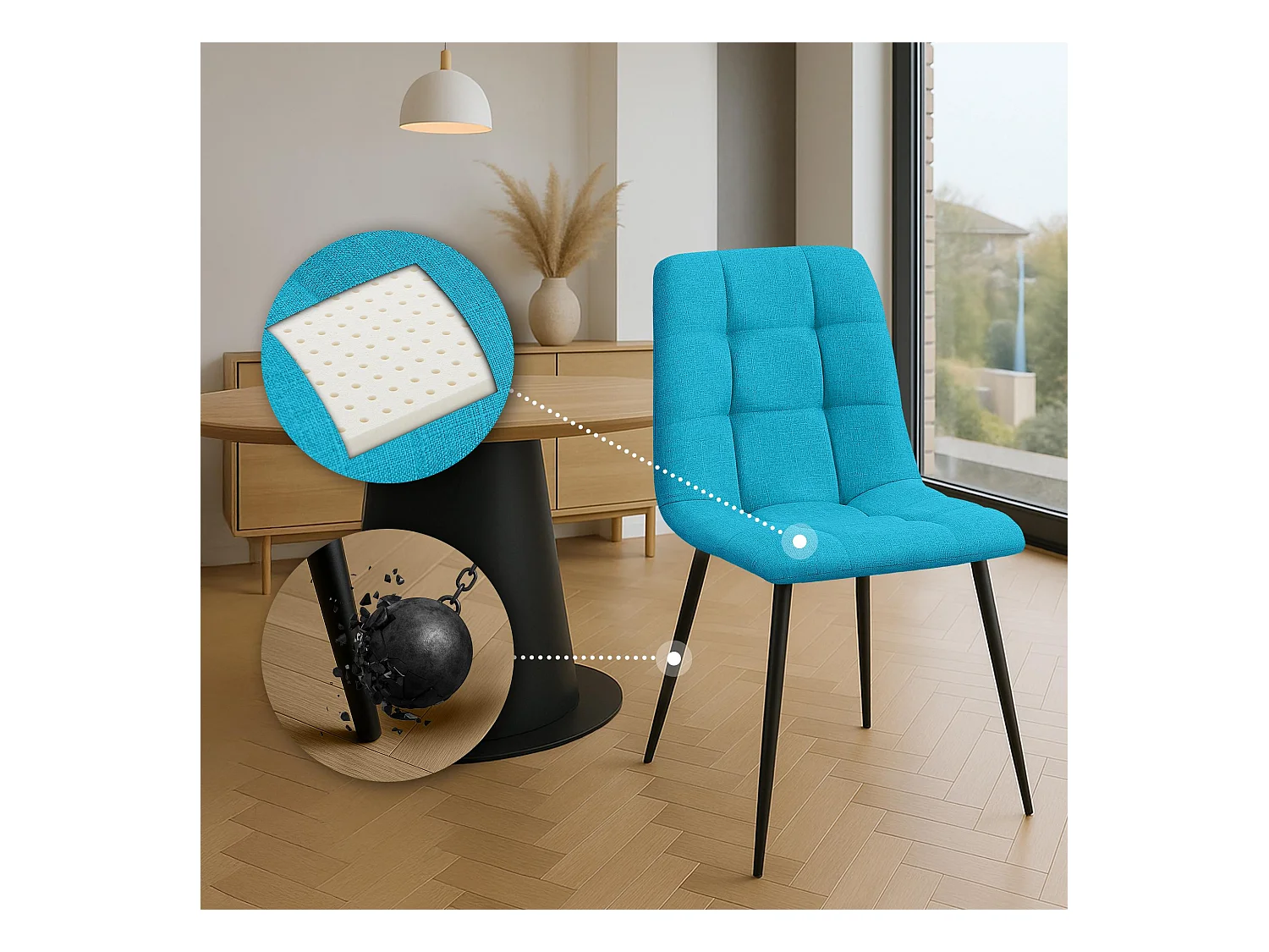 Lot de 4  chaise salle à manger - Tissu - Turquoise - Tilde