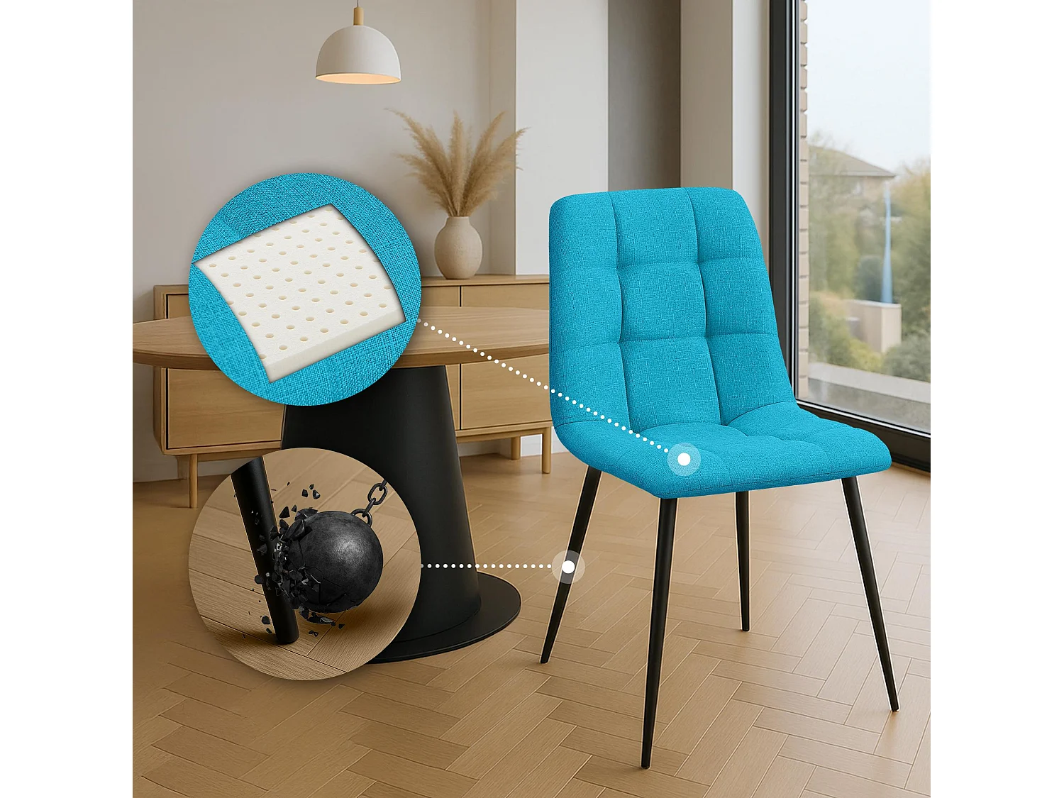Lot de 4  chaise salle à manger - Tissu - Turquoise - Tilde