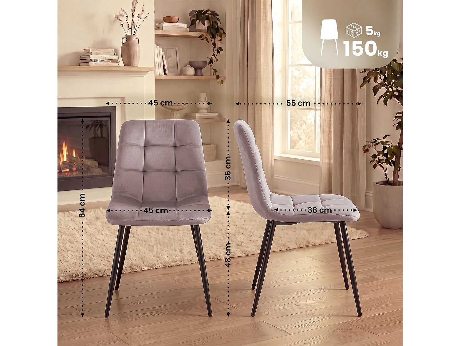 Lot de 4  chaise salle à manger - Velours - Rose - Tilde