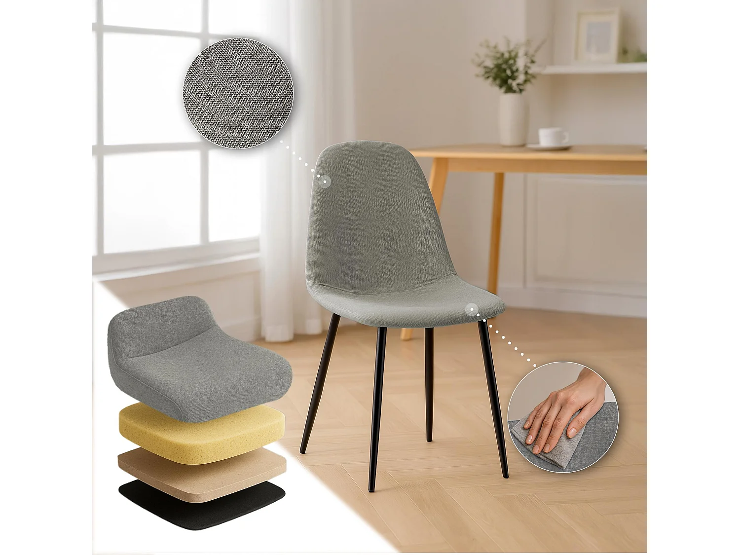 chaise salle à manger - Tissu - Gris clair - Napier