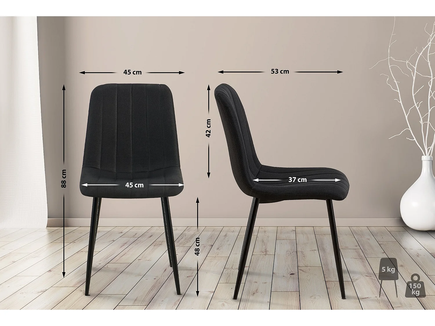 Eetkamerstoelen - Stof - zwart - Dijon