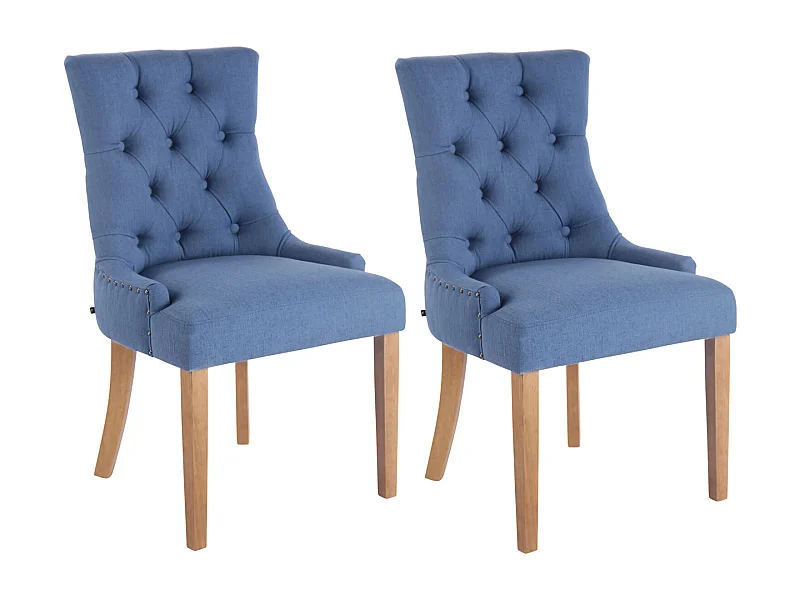 Lot de 2  chaise salle à manger - Tissu & Antique clair - Bleu - Aberdeen